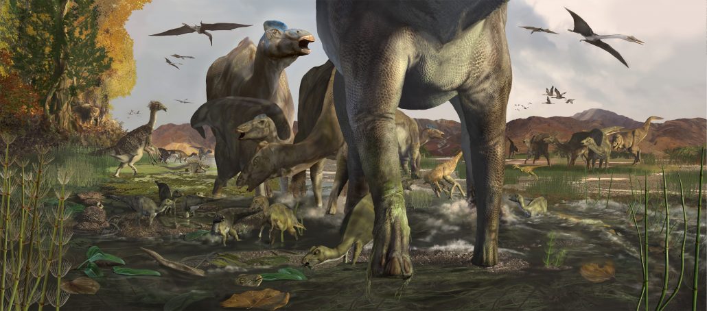 Certain duckbilled dinosaurs, known as hadrosaurs, lived in herds, new data show. They remained in the arctic year-round — even during dark winter months, the study suggests. COURTESY OF KAREN CARR