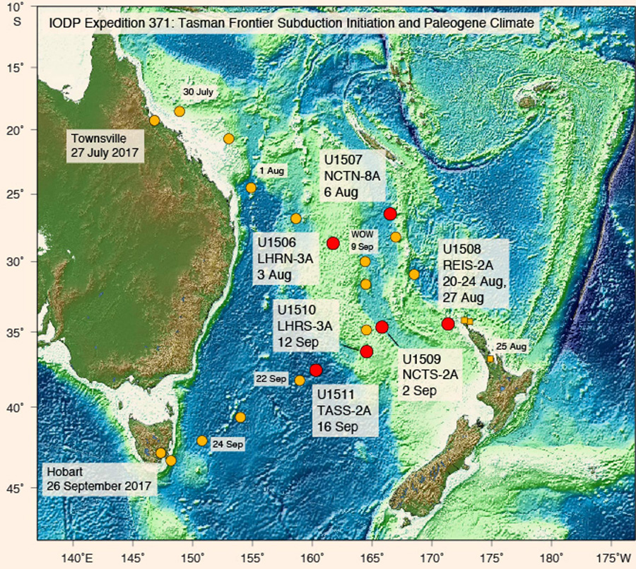 Seafloor drilling revealed that Zealandia experienced dramatic elevation changes between about 50 million and 35 million years ago. Image credit: International Ocean Discovery Program / JOIDES Resolution Science Operator.